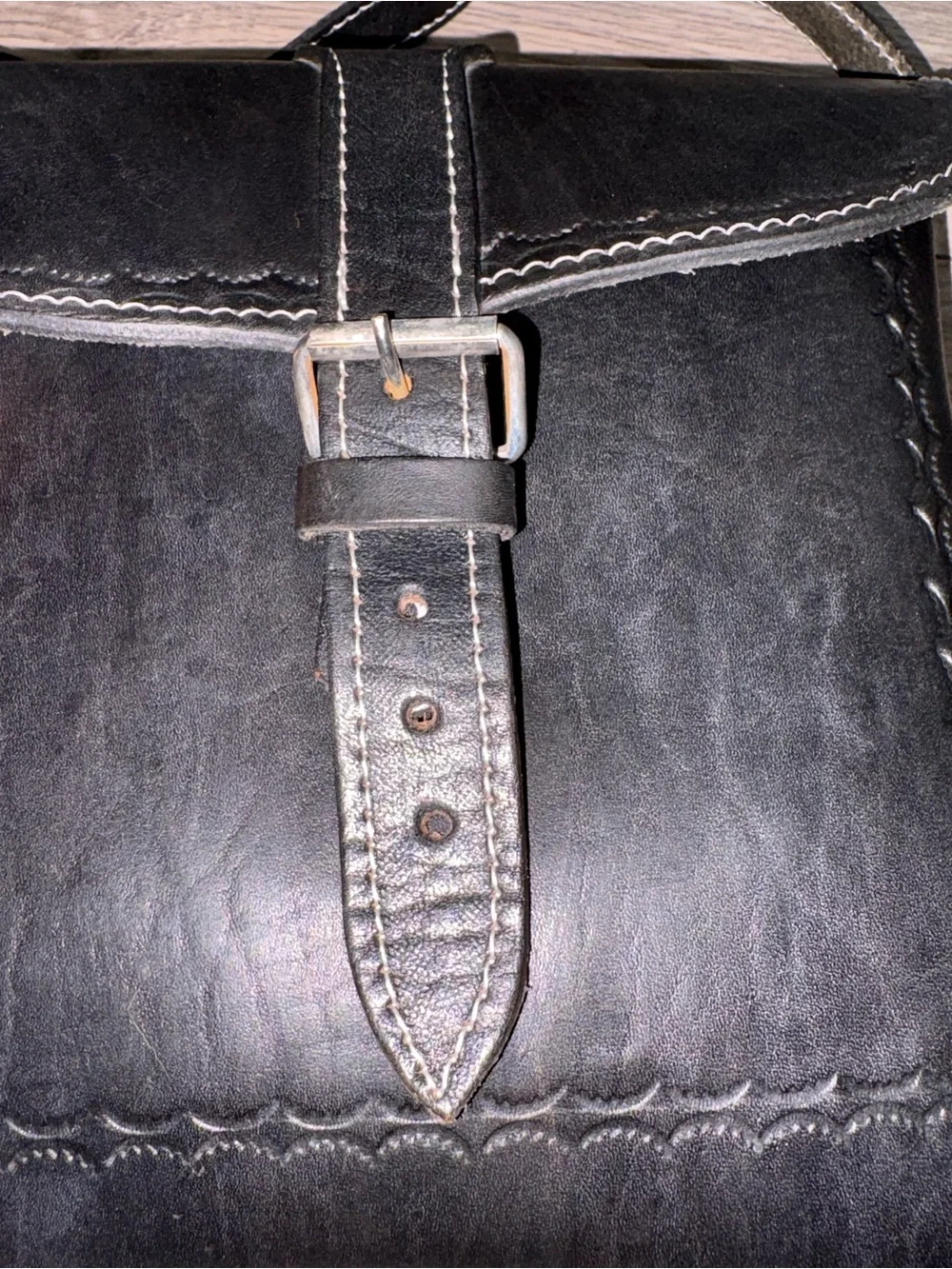 Classic Black Leather Buckle Crossbody - Picture 4 of 11